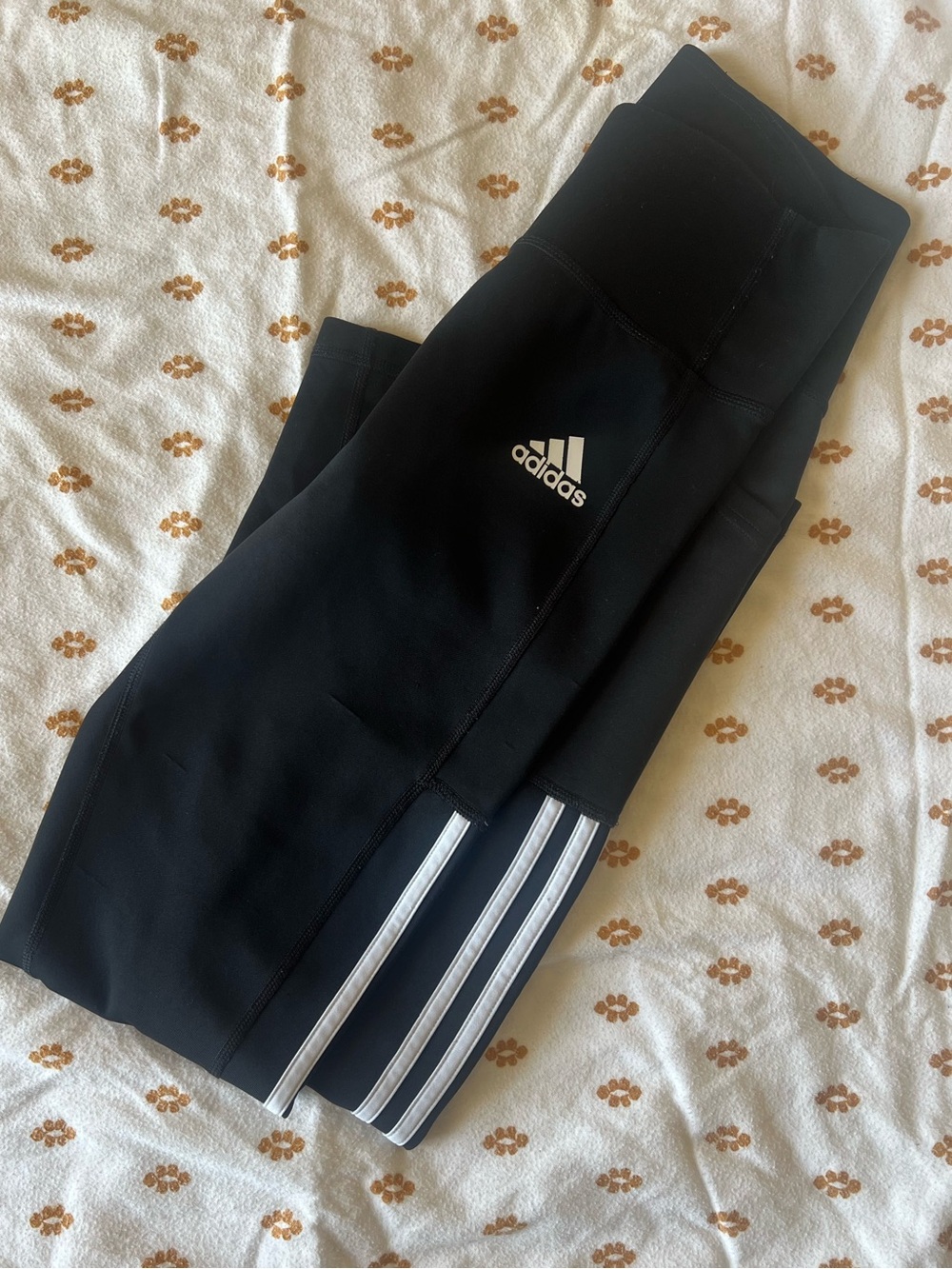 adidas Black Leggings with White Three-Stripe Detail